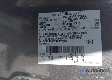 2004 Ford Ranger Edge from USA, damaged, VIN 1FTYR14E24PB62701